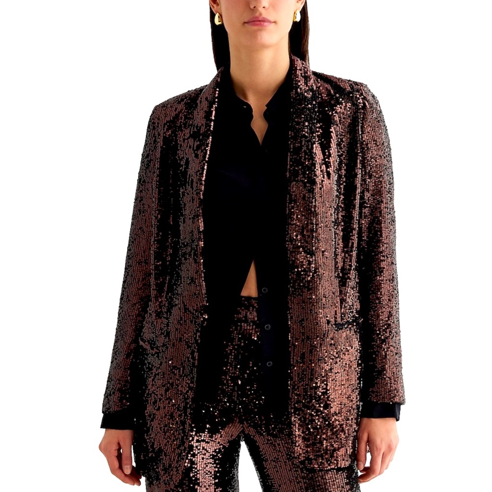 NWT Express XL Bronze Sequin Open Front Boyfriend Blazer